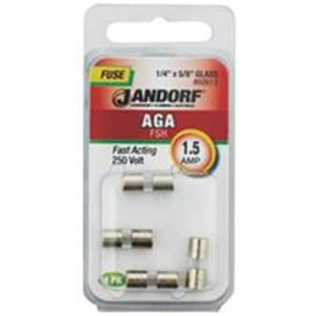 Jandorf Glass Fuse, AGA Series, Fast-Acting, 1.5A, 250V AC 3397676